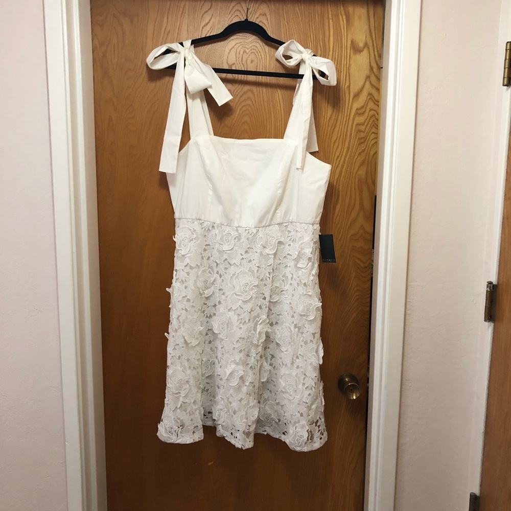 Eloquii shoulder tie white sundress